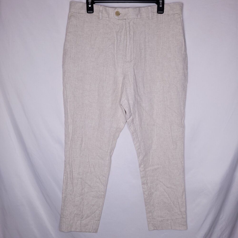 Banana Republic Linen Pants Mens 34x30 Beige Tailored Herringbone NWOT